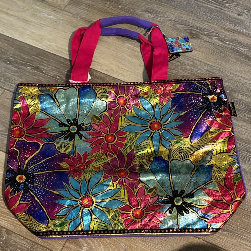 Metallic Colorful Floral Tote Bag NWT
